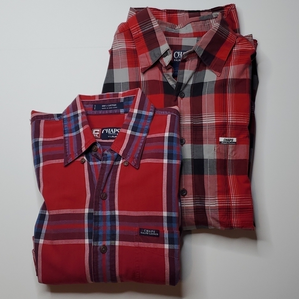 Chaps Ralph Lauren 2 for 1 Red Plaid mens Shirts M